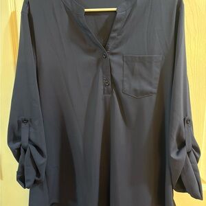 Chic Navy Blue Women's Blouse with Button Details